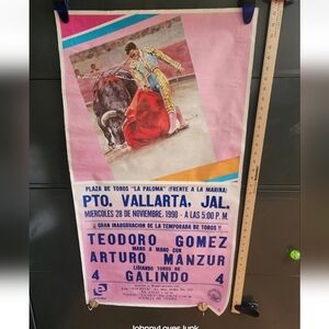 1990 Mexico Bull Fighting Poster PTO Vallarta JAL Great Shape Used